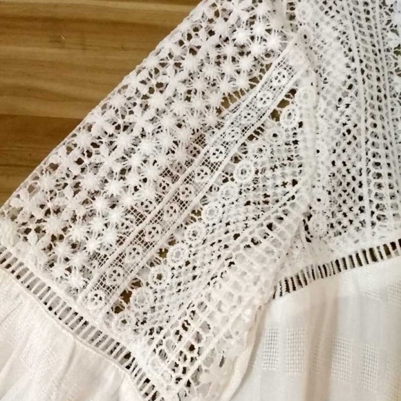 07 Boho White Floral Crochet Lace Button Down Top - Picture 8 of 9